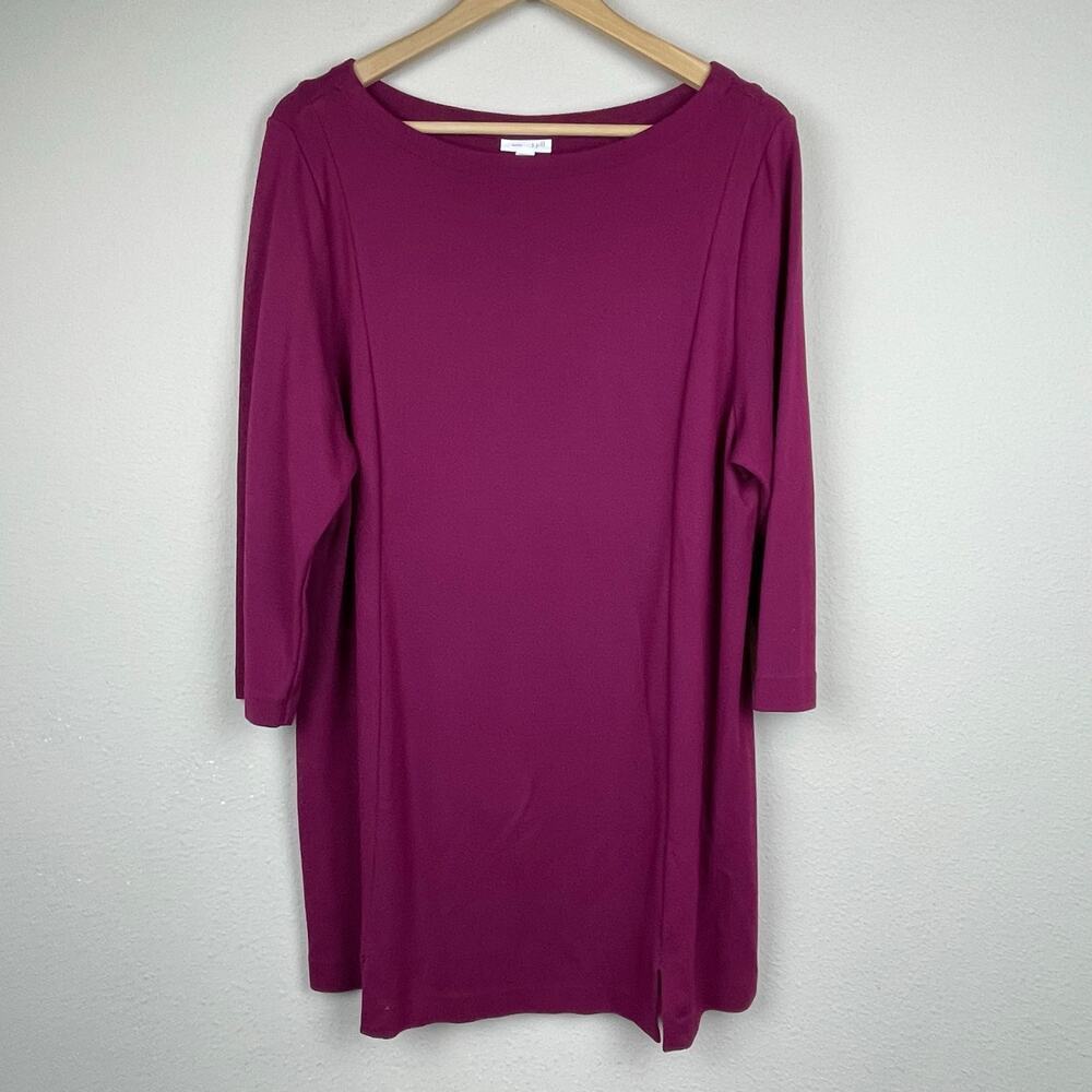 J. Jill Women's XL Ponte Sheath Dress - Wine Purple - Long Sleeves, Boat Neck